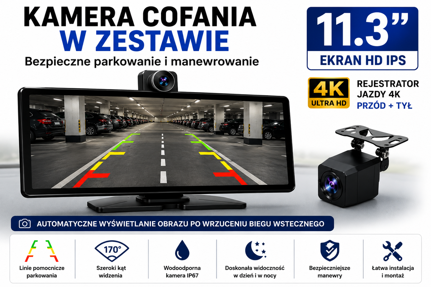 CarPlay Android 11.3" 4K | Kamera Cofania Gratis |Rejestrator jazdy DVR| WiFi| IPS